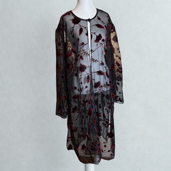 VTG Whimsigoth Velvet Burnout Kimono Sz 22 Floral Fairy Grunge Sheer Open Front - Picture 1 of 13